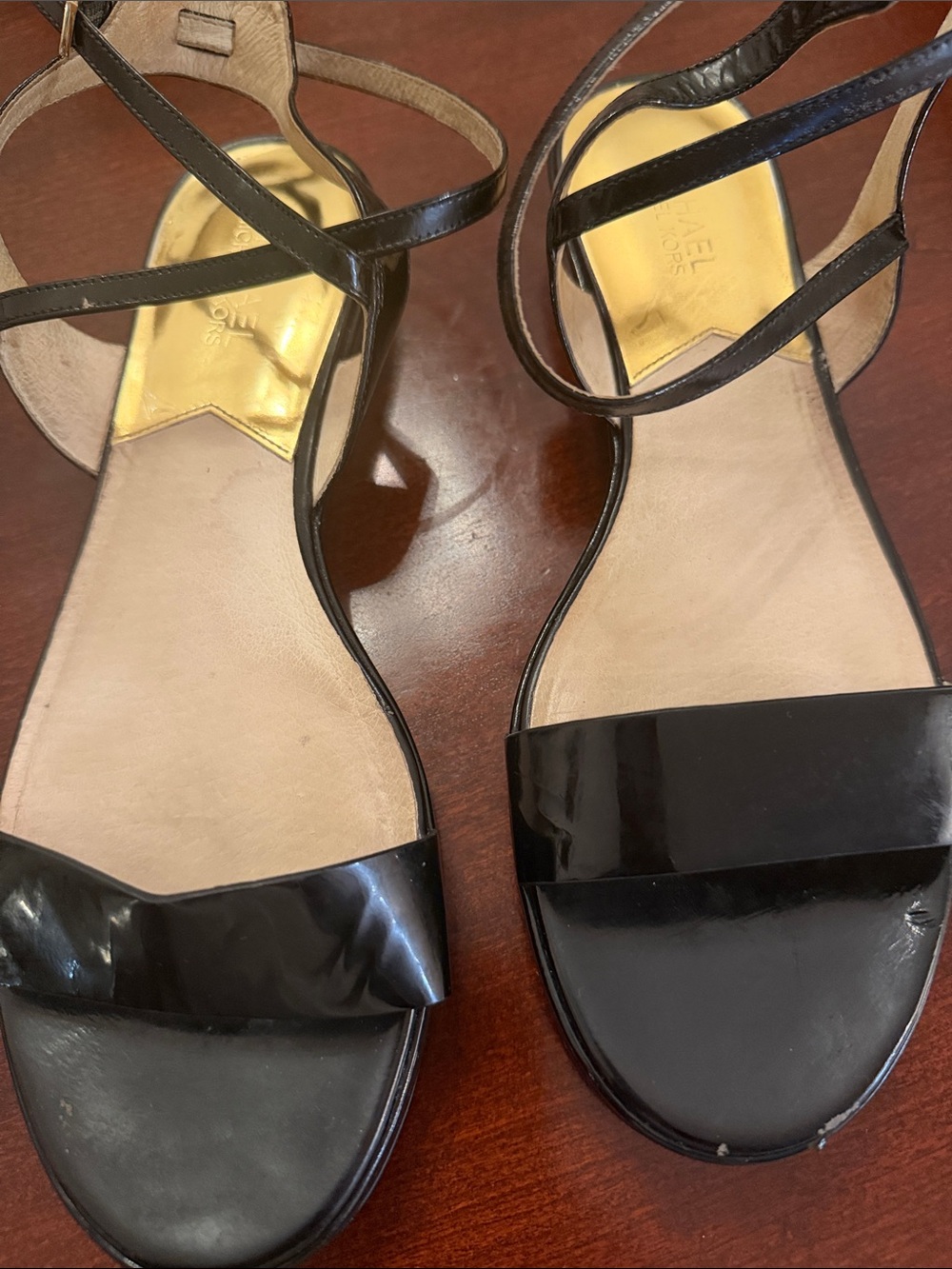 Michael Kors Black Patent Leather Strappy Flat Sandals